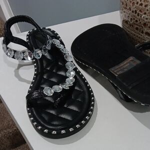 Wild Diva Black Sandals with Silver Accents
